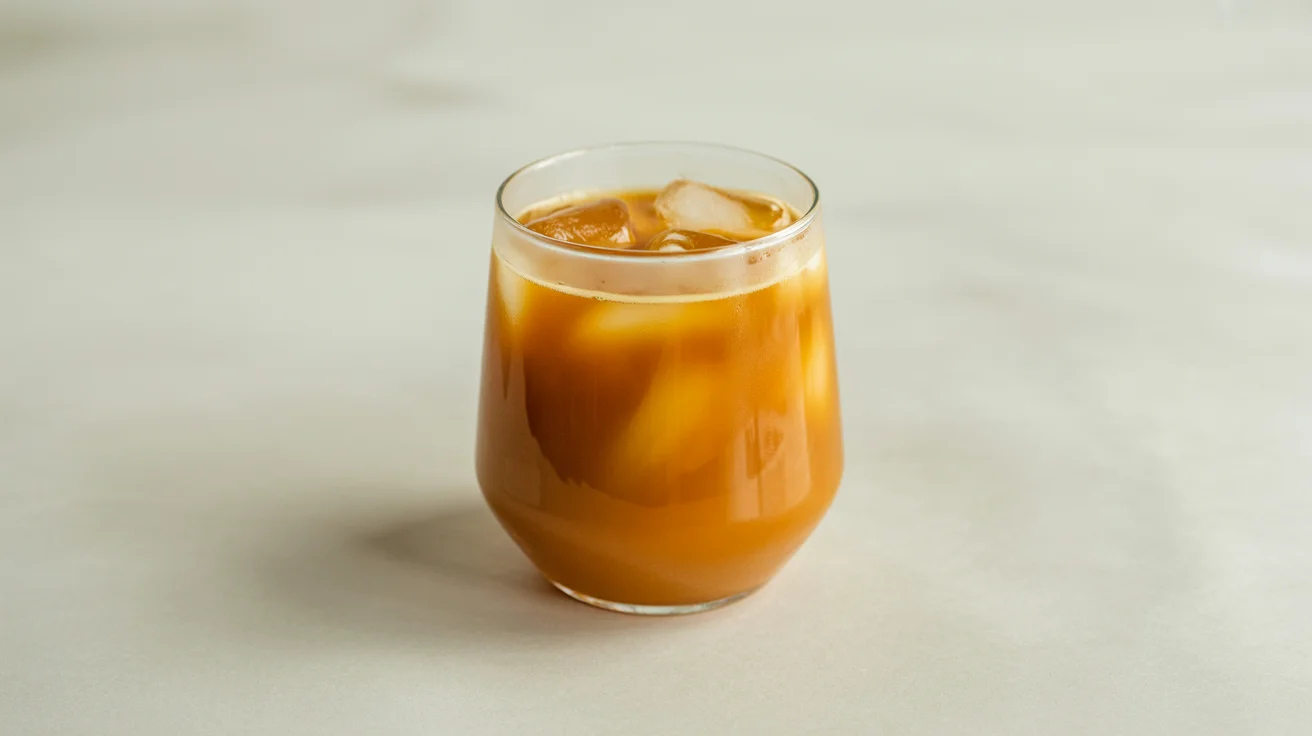 Minimalist glass of coffee and orange juice with layered colors