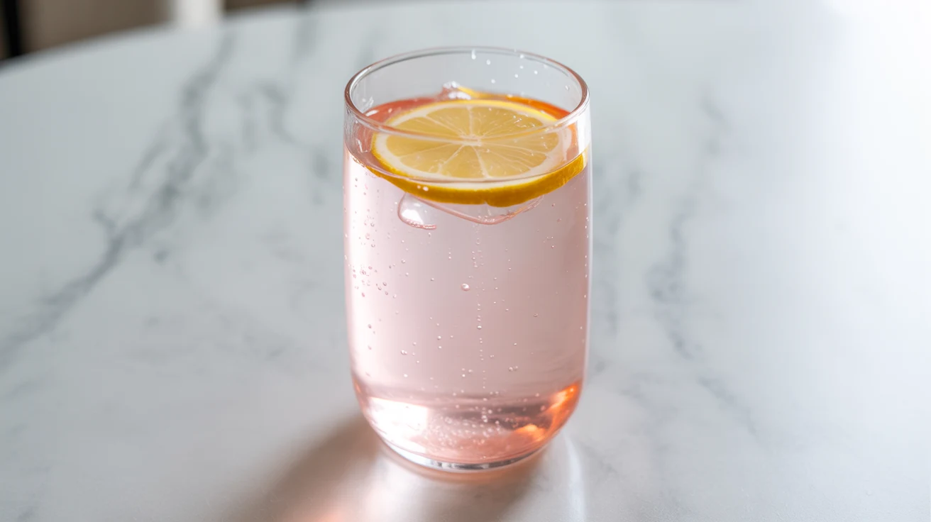 clear glass of pink salt weight loss drink on white background