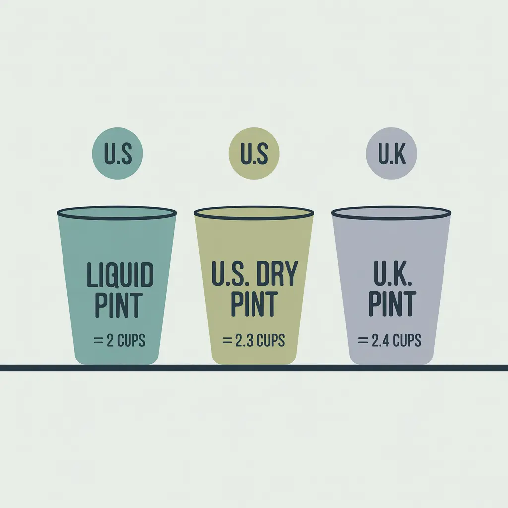 pint-types-comparison-diagram infographic showing U.S. liquid pint, dry pint, and U.K. pint cup conversions