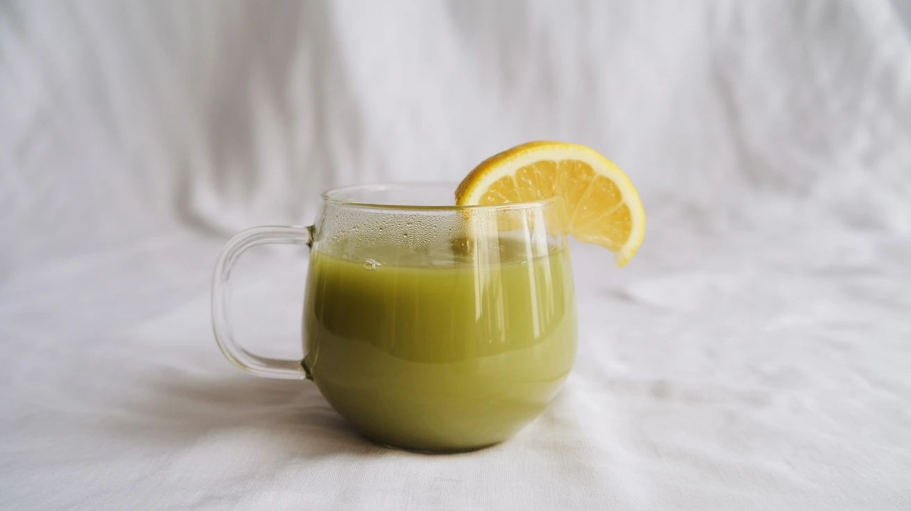 Zepbound drink with properly placed lemon wedge on rim in glass mug