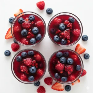 Berry-infused 3-ingredient gelatin with fresh berries suspended inside