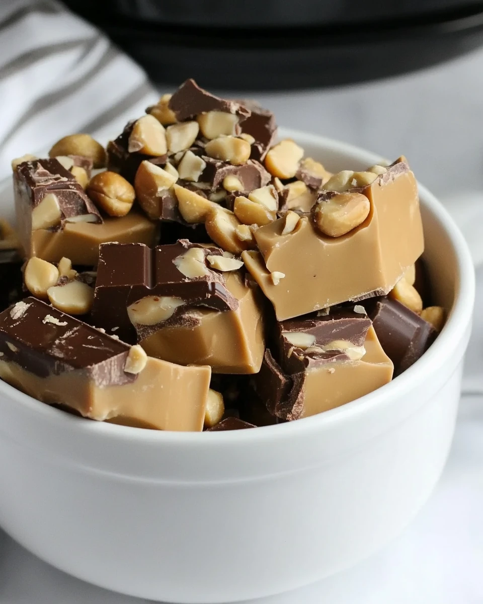 Crock Pot Candy making with chocolate, peanuts, and peanut butter.