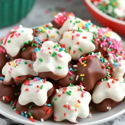 Delicious Crock Pot Candy with festive sprinkles for the holidays.