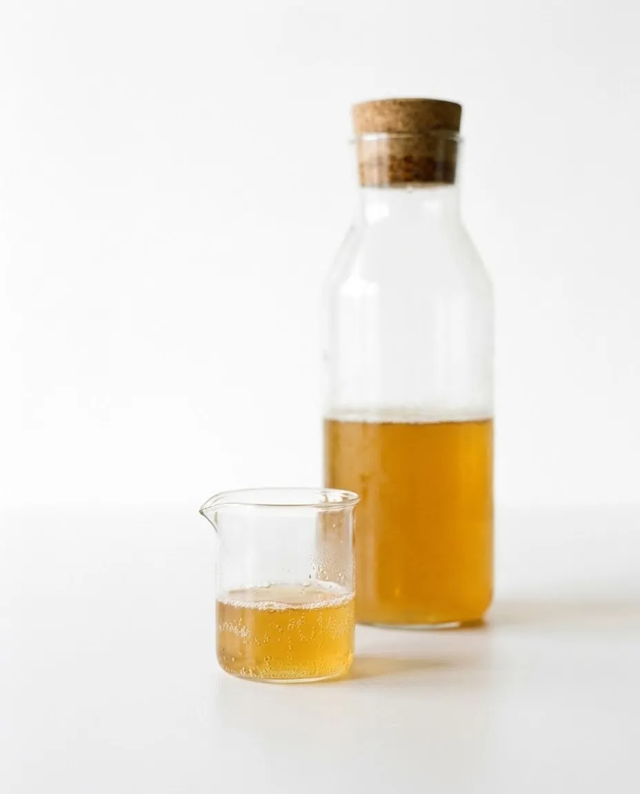 Small tasting glass of kombucha showing beginners how often to drink kombucha