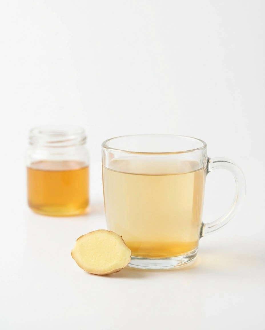 Calming Evening Canaan Honey Tea Canaan honey for memory drink in a glass mug with lemon on a white background