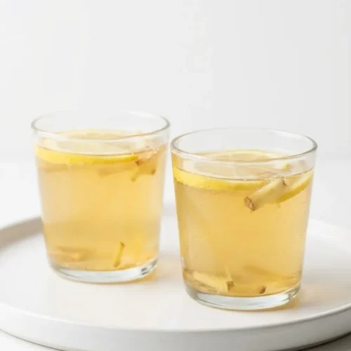 Kombucha Gut Health And Probiotics For Happier Digestion 1 Two small glasses of chamomile tonic showing a gentle kombucha gut health drink