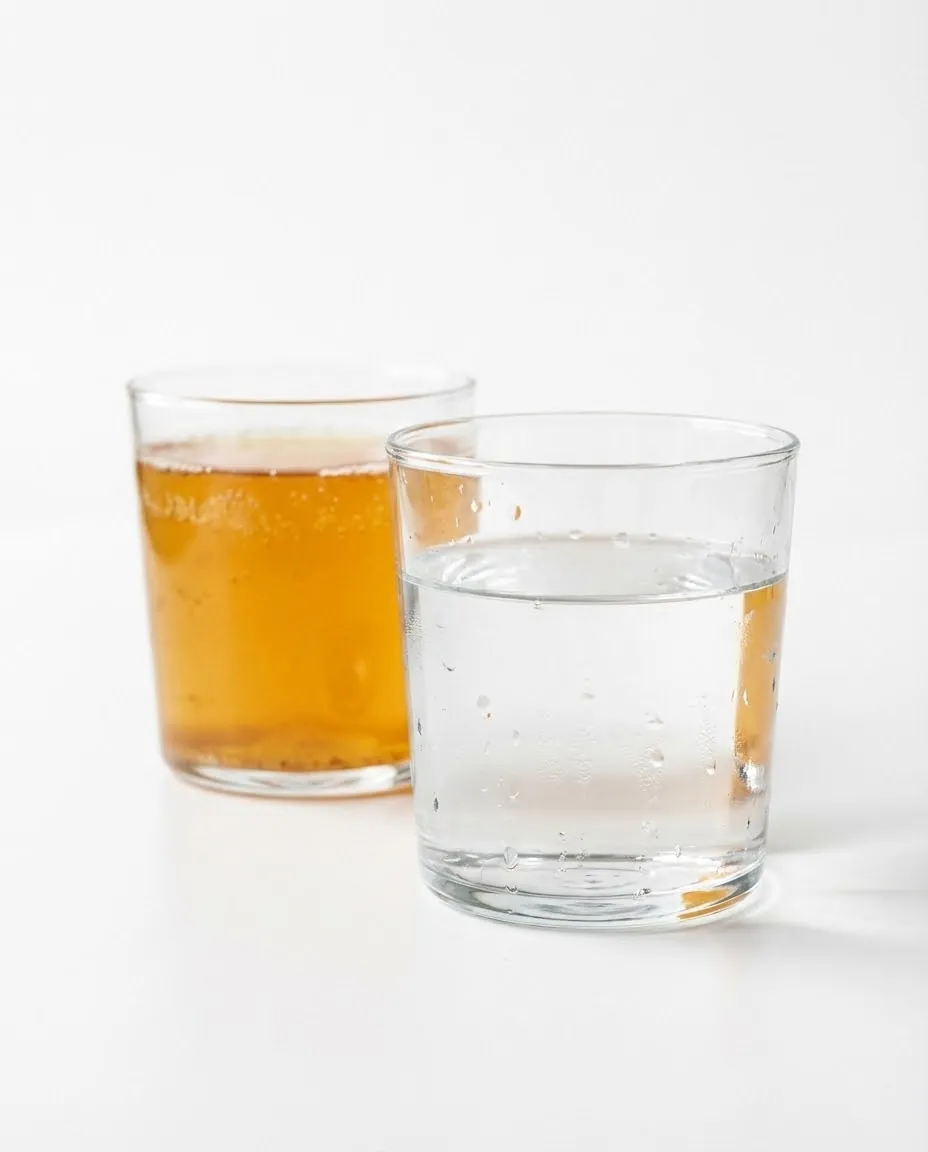 Kombucha behind water glass hinting at safety limits on benefits of kombucha for females in pregnancy