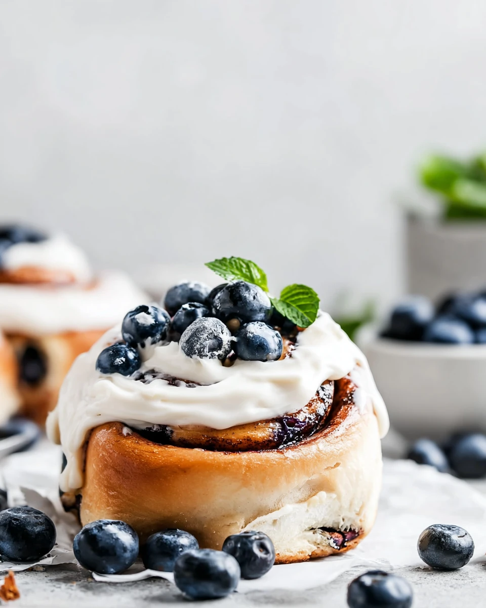 Irresistible Cinnamon Rolls with Blueberries Delicious cinnamon rolls with blueberries and cream cheese frosting.