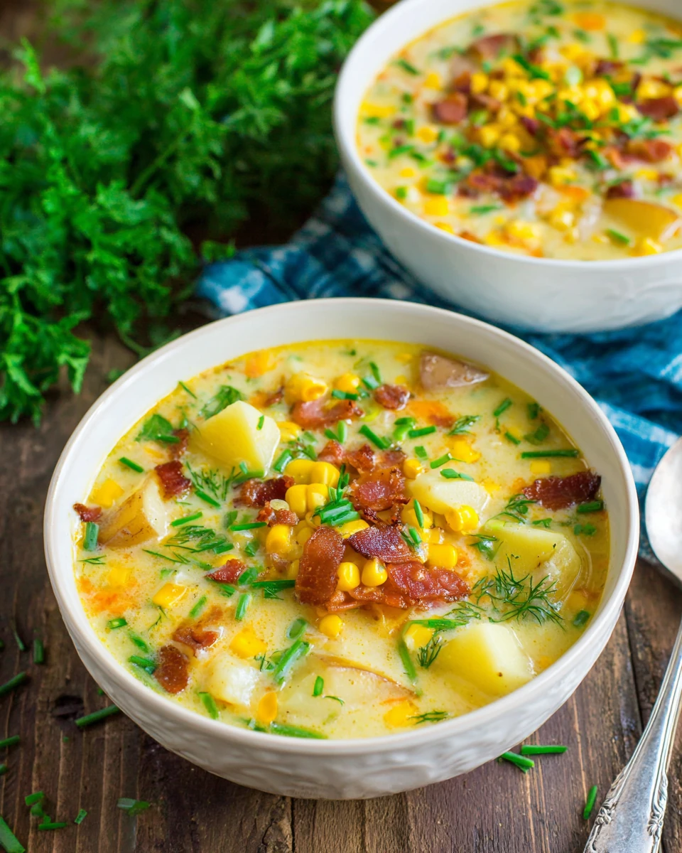 Creamy Corn Chowder Recipe for Comforting Dinners Delicious corn chowder filled with corn kernels and bacon