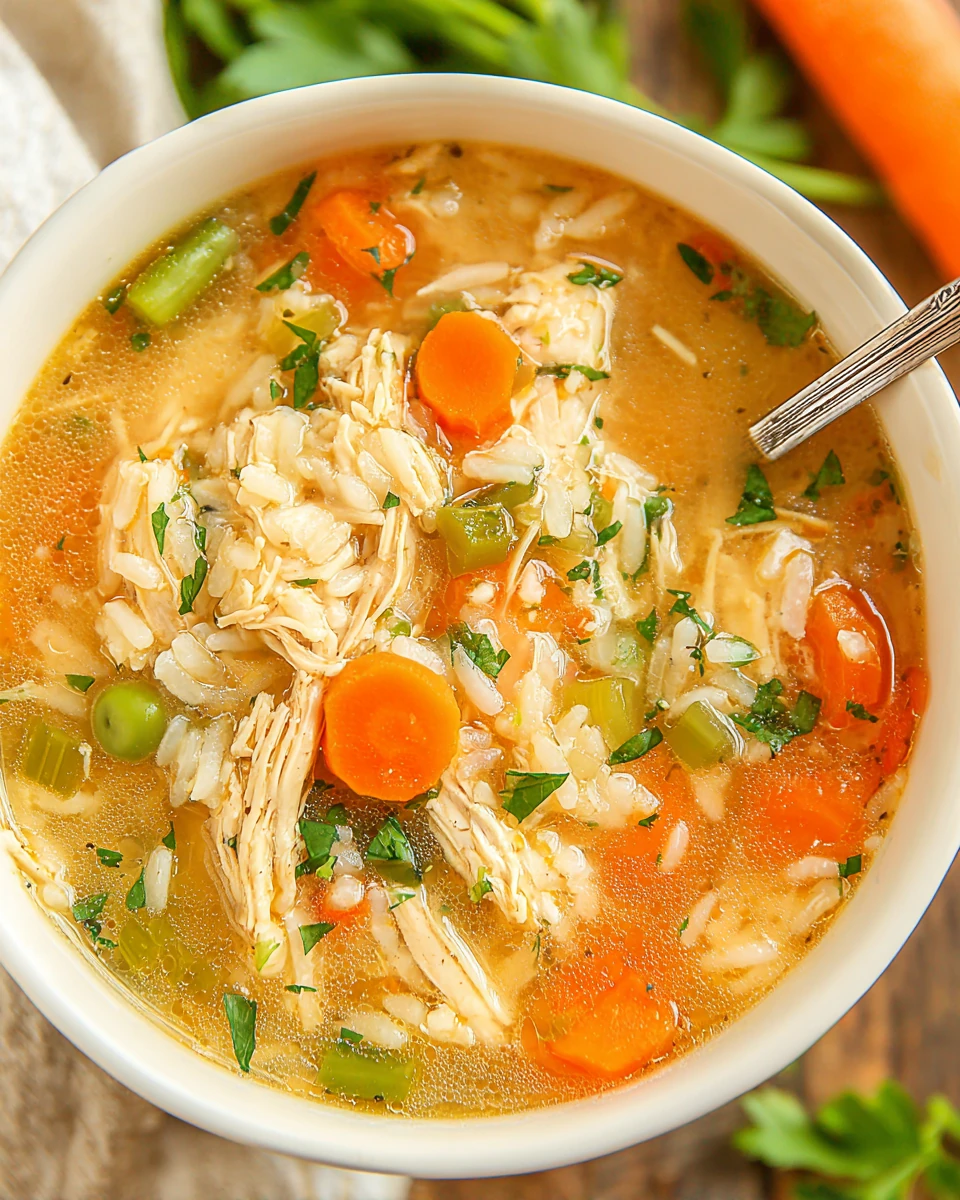 Delicious crockpot soups like chicken and rice soup for comfort.