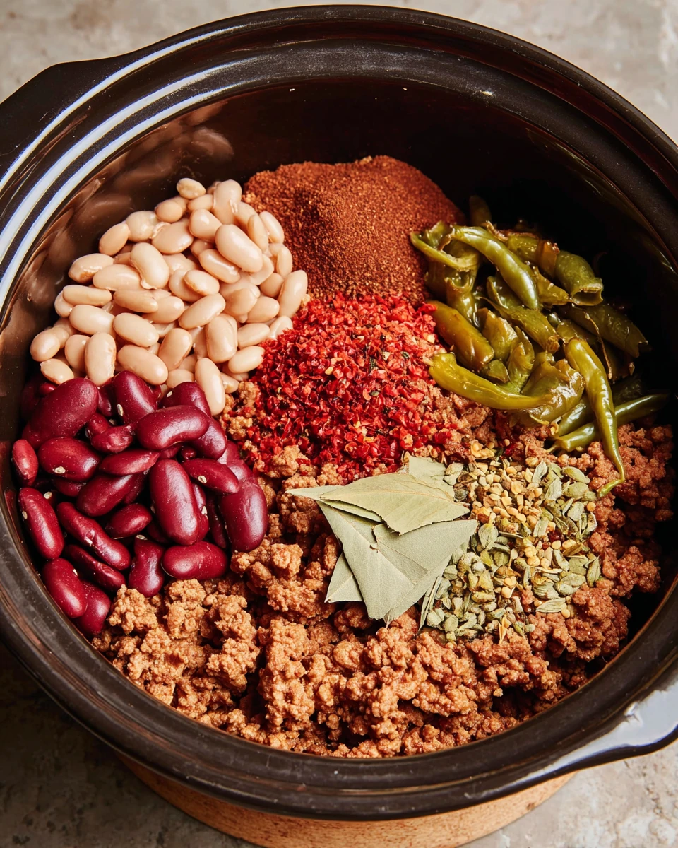 Crockpot chili ingredients ready to cook.