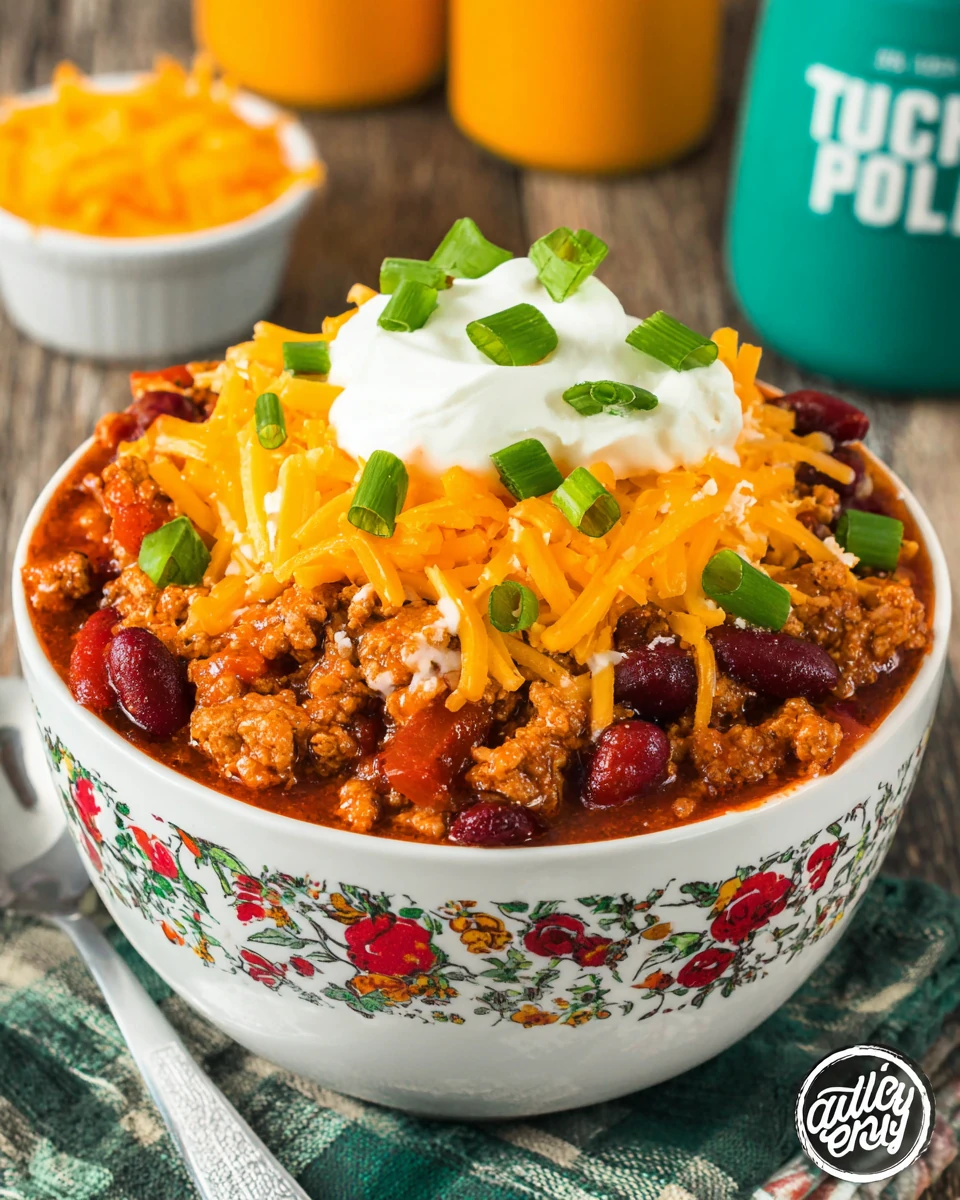 Delicious crockpot turkey chili with toppings.