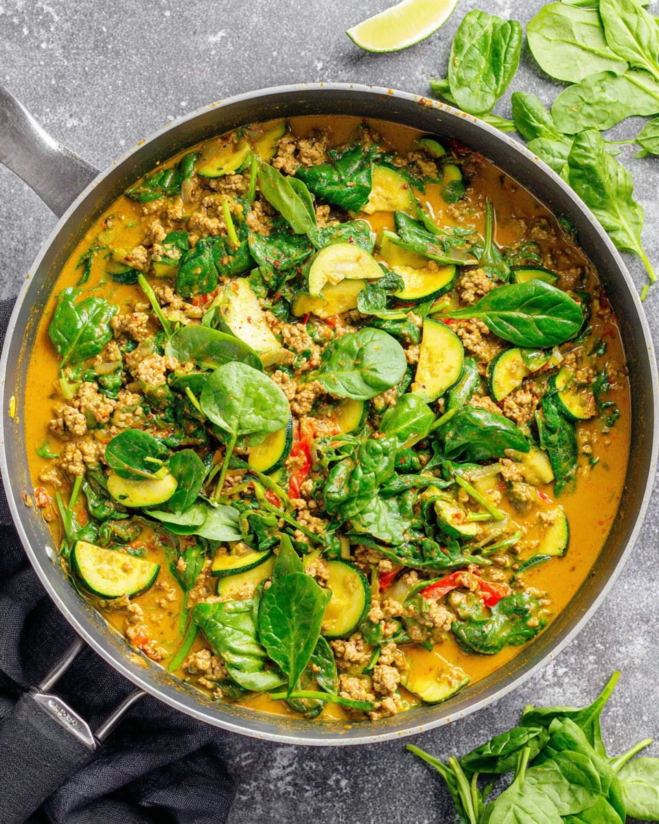 Healthy ground turkey curry packed with spinach and zucchini