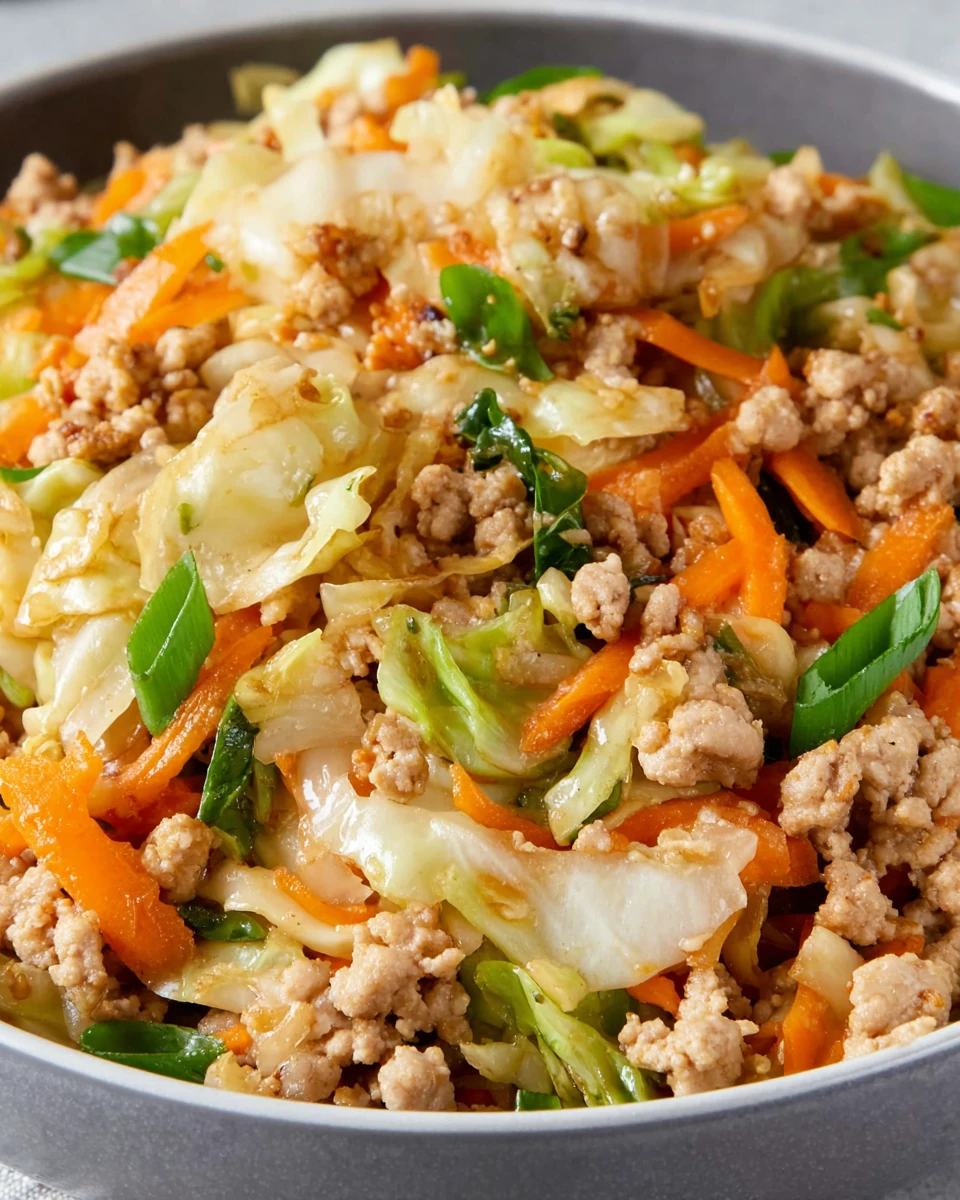 Healthy Ground Turkey Egg Roll Filling Tasty ground turkey egg roll filling with cabbage and carrots.