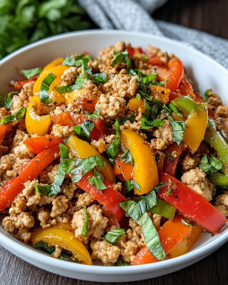 Easy and healthy ground turkey recipe with peppers