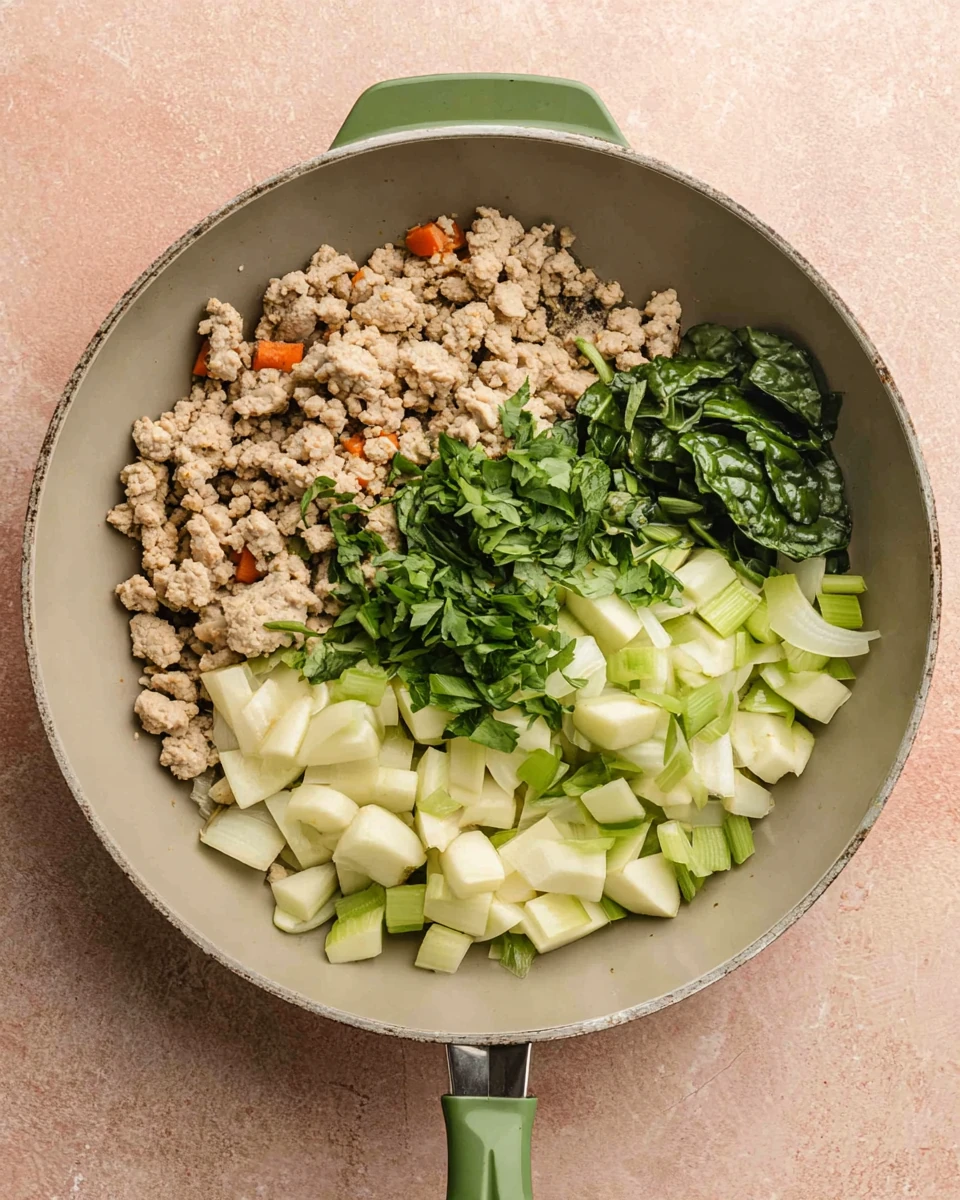 Delicious ground turkey skillet with vibrant vegetables.