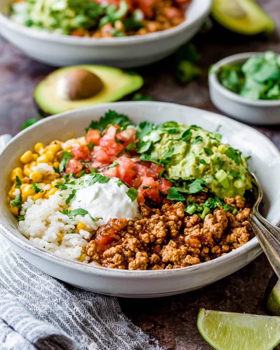 Delicious ground turkey taco bowl packed with flavor.