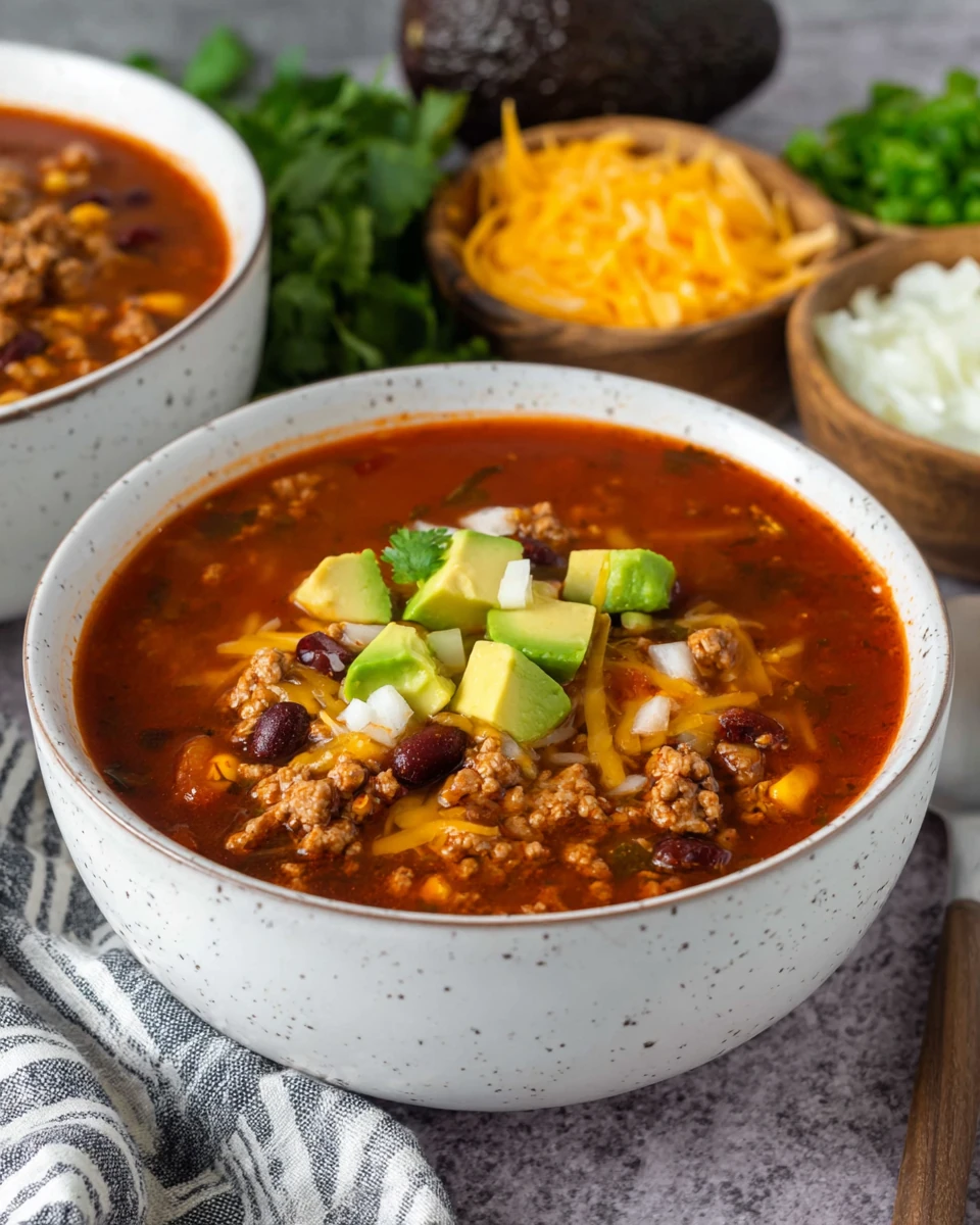 Ground turkey taco soup, a healthy and flavorful dish.