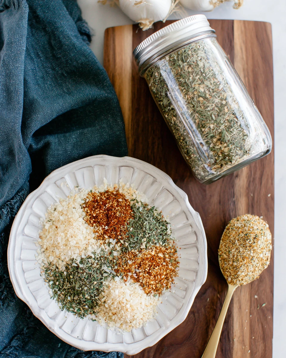 Homemade onion soup mix ingredients displayed attractively.