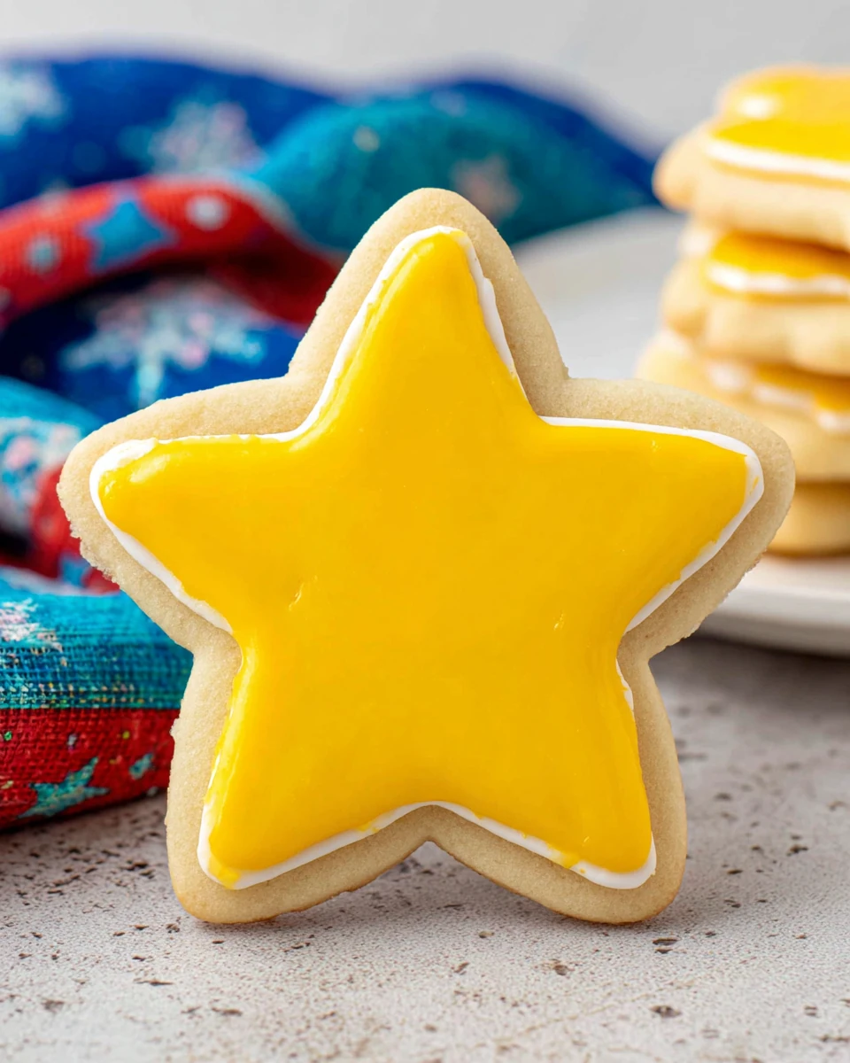Delightful Yellow Iced Sugar Cookie Delicious sugar cookie with glossy yellow icing for decoration