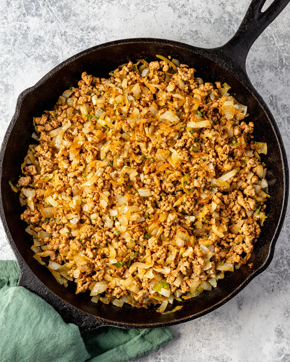 Savory ground turkey dish for tortellini pasta recipe.