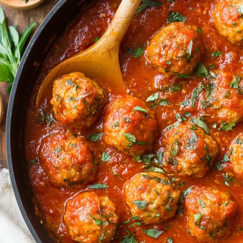 Delicious turkey meatballs in marinara sauce, perfect for family meals.