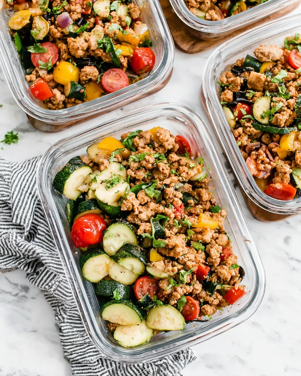 Delicious turkey skillet packed with fresh veggies for meal prep.