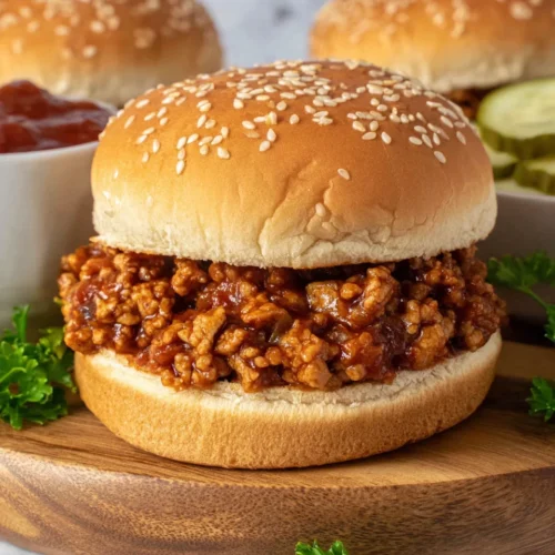 Delicious Turkey Sloppy Joes: A Family Favorite 1 Delicious turkey sloppy joes in a sesame seed bun.