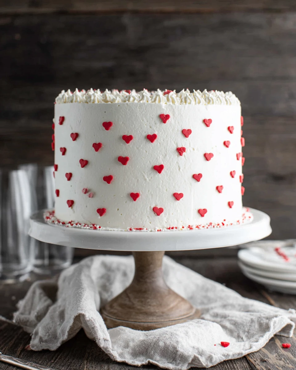 Valentine's cake with heart sprinkles, perfect for love celebrations.