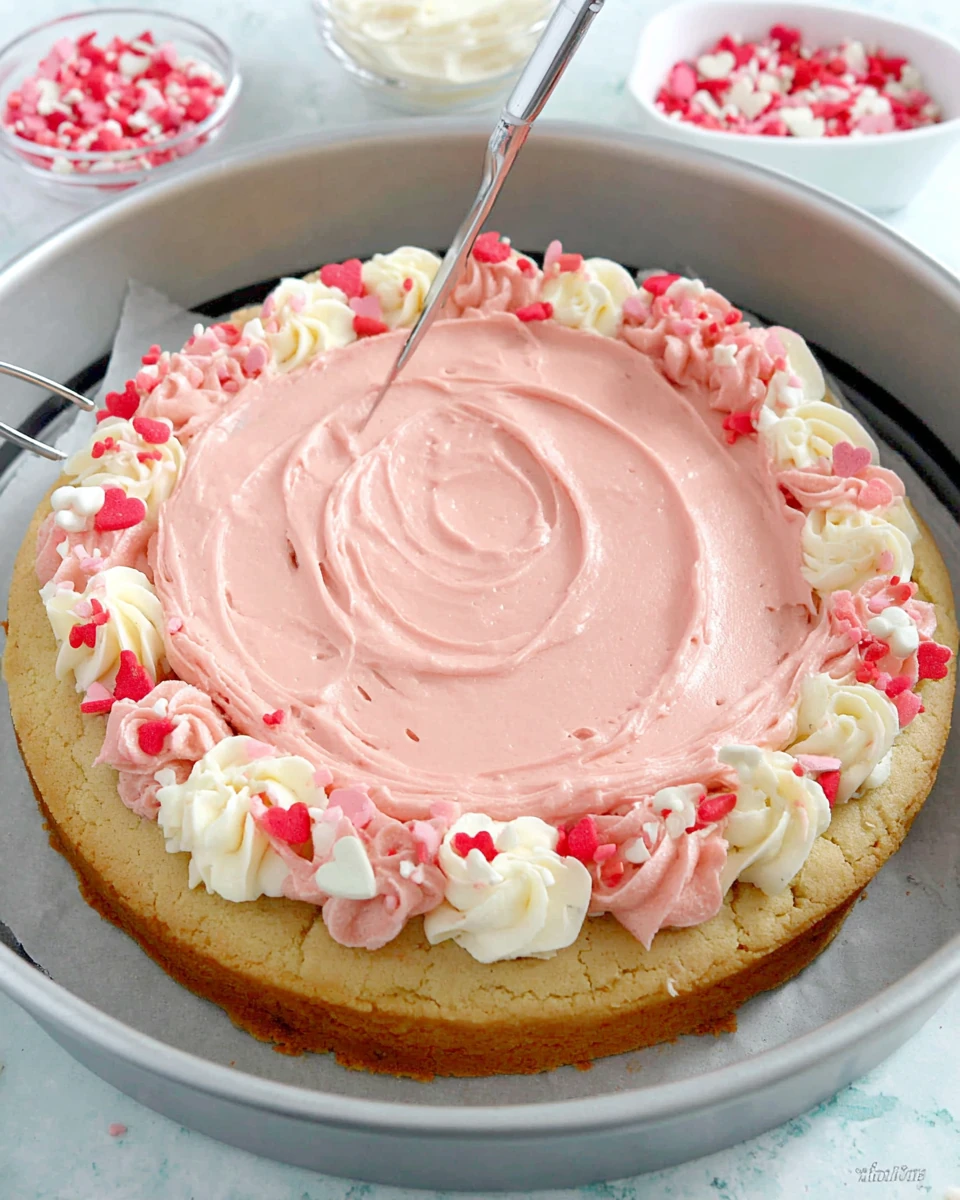 Delicious Valentine's Day cookie cake with heart decorations