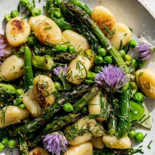 Delicious brown butter gnocchi with spring vegetables.