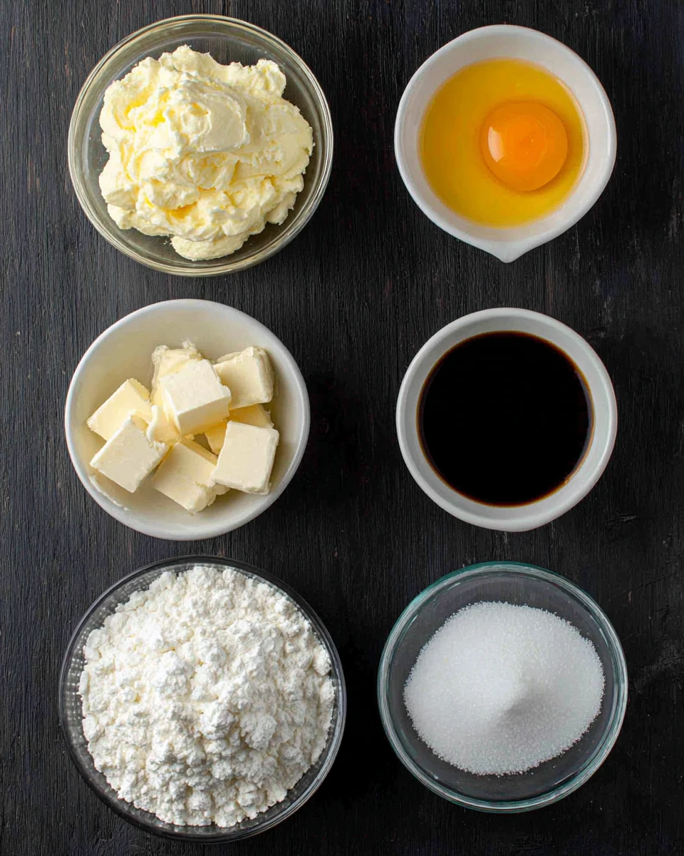 Ingredients for cheesecake pudding including milk, cream cheese, and egg yolk.