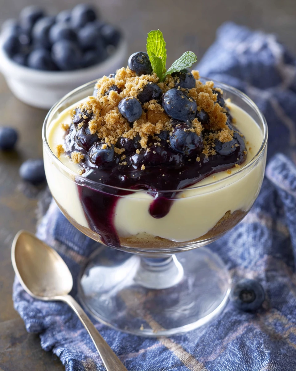 Indulgent cheesecake pudding dessert with berry sauce.