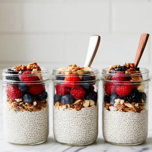 Delicious chia seed pudding topped with berries