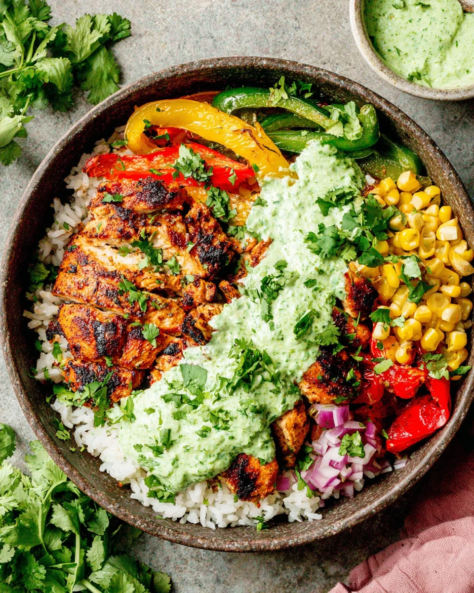 Flavorful Chicken Fajita Bowl Delicious chicken fajita bowl packed with colorful veggies.
