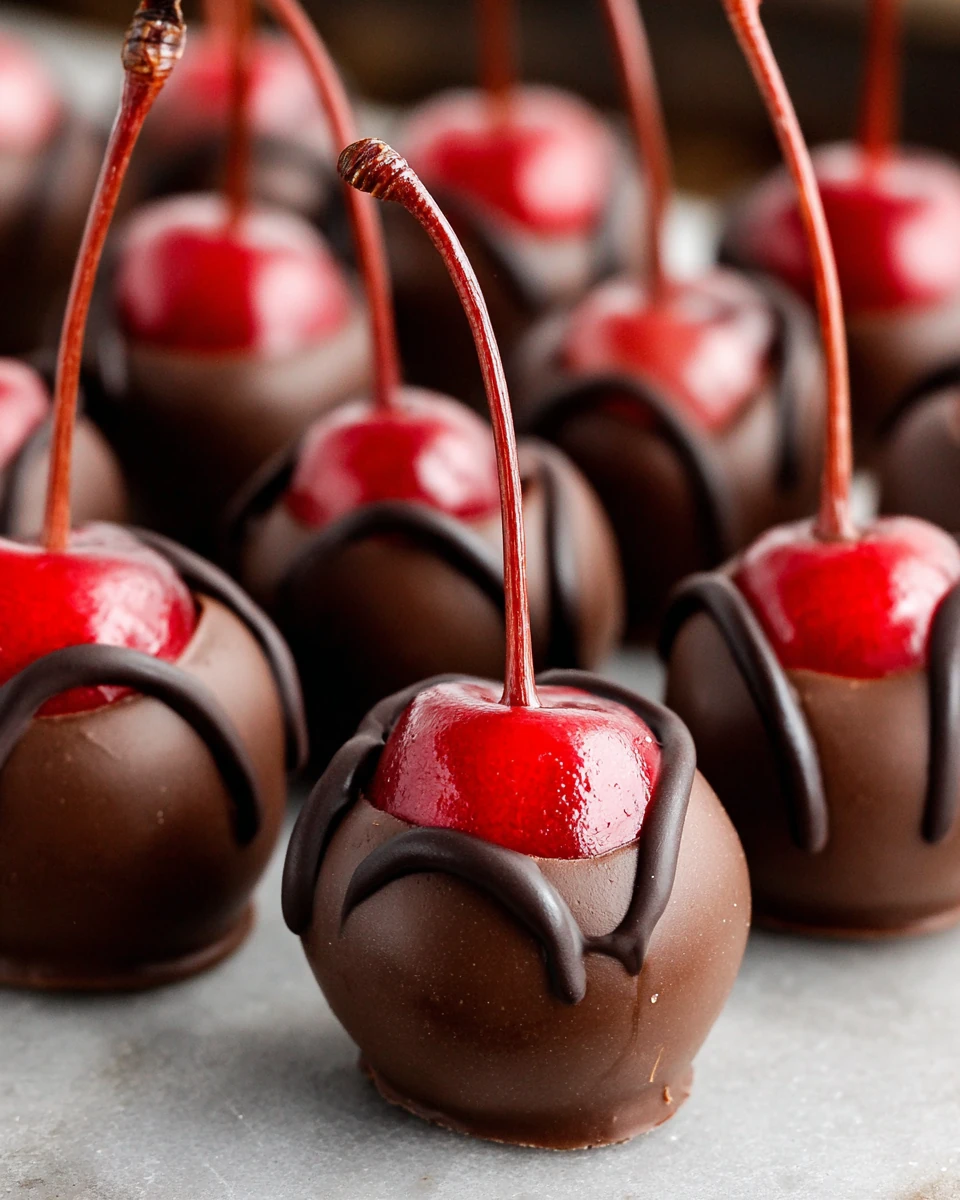 Indulgent Chocolate-Covered Cherries Delicious chocolate-covered cherries for a sweet treat.