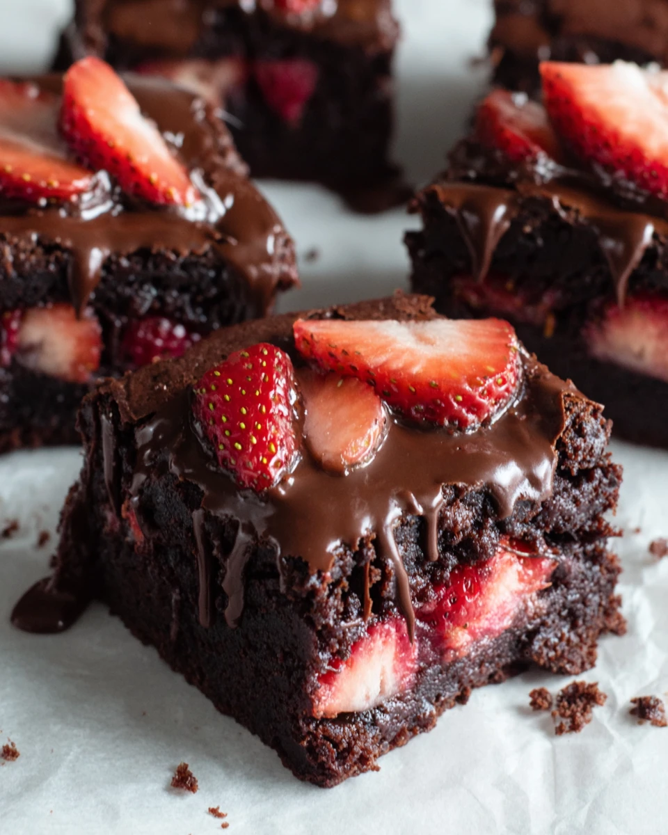 Indulgent Chocolate-Covered Strawberry Brownies Chocolate-covered strawberry brownies for a delicious dessert.