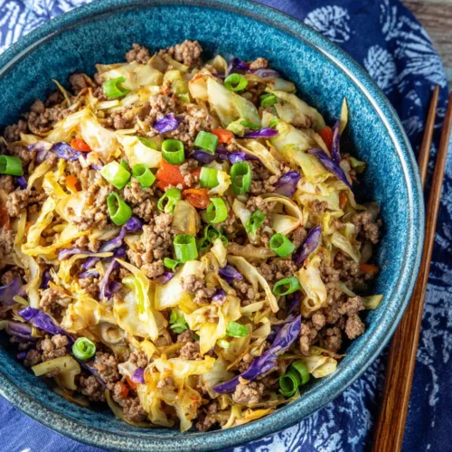 Delicious egg roll in a bowl for a quick family dinner.