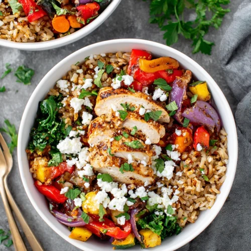 Delicious fiesta chicken bowl packed with Tex Mex flavors.