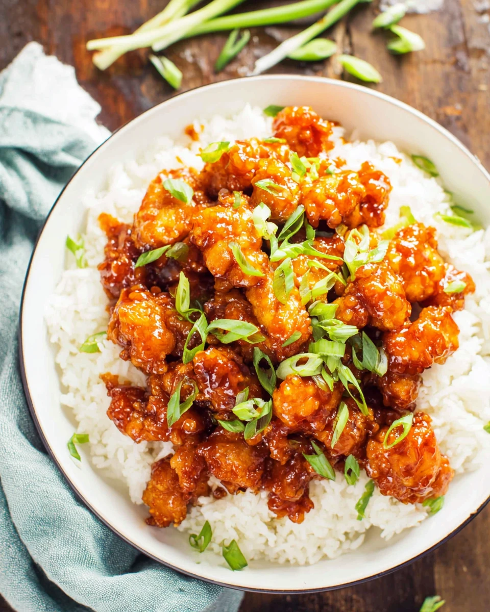 Spicy and sweet firecracker chicken served with rice.