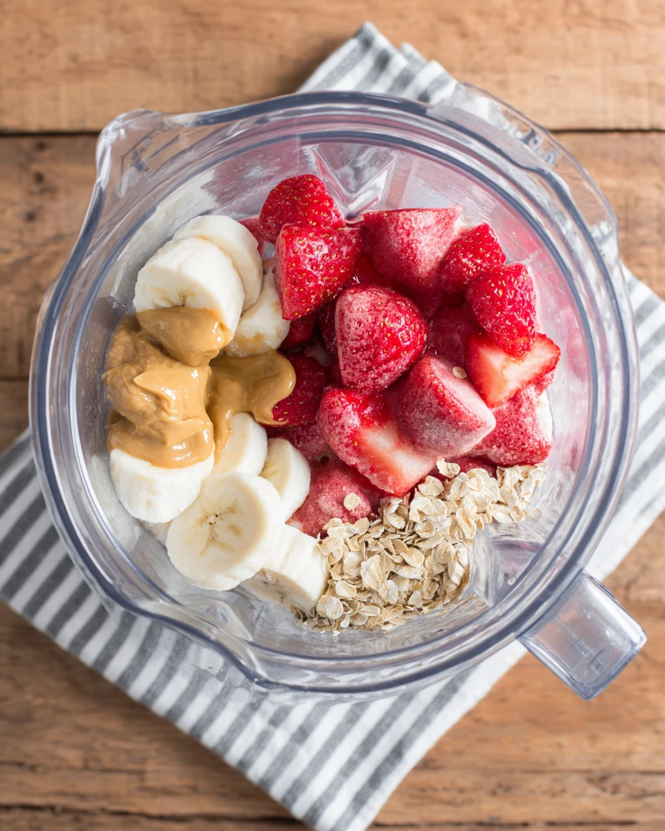 Delicious Greek yogurt smoothie ingredients in a blender.