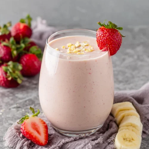 Greek yogurt smoothie with strawberries and banana.