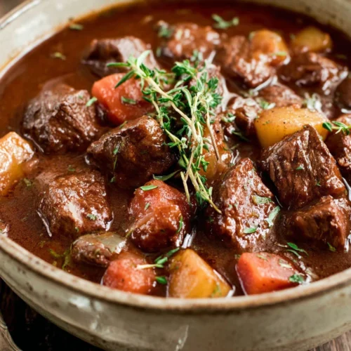 Delicious Guinness beef stew recipe with tender beef and vegetables.