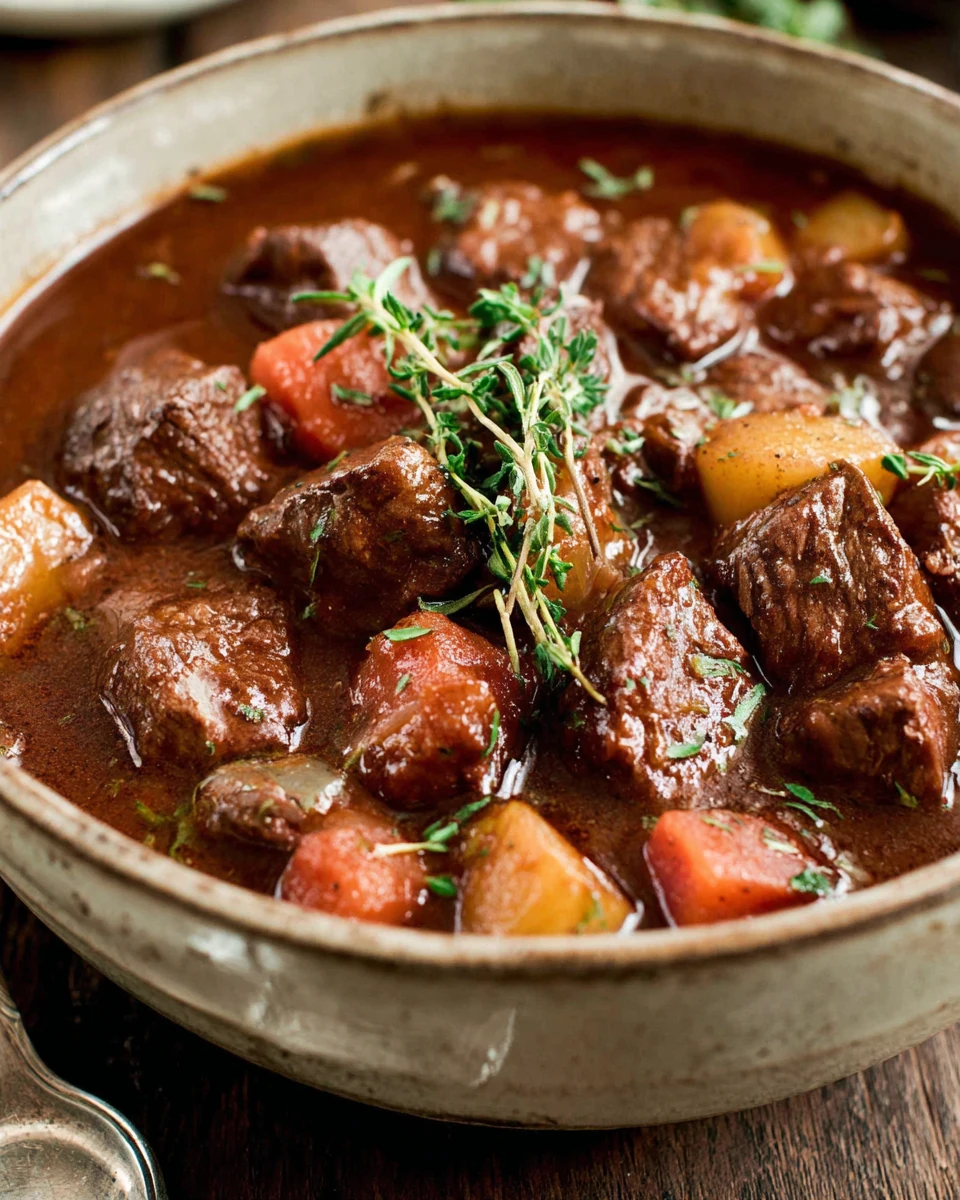 Delicious Guinness beef stew recipe with tender beef and vegetables.