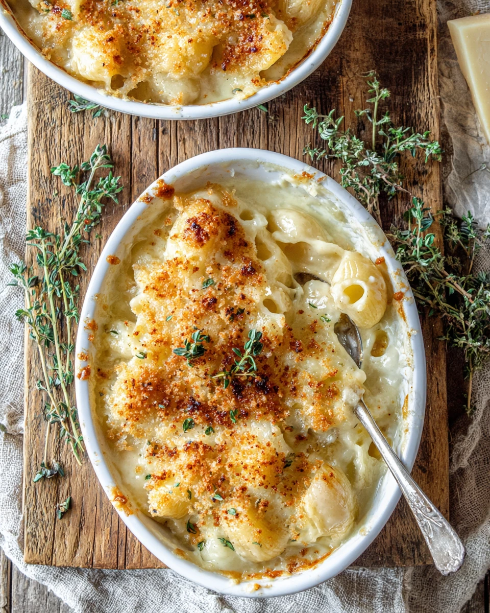 Creamy Guinness mac and cheese with breadcrumb topping