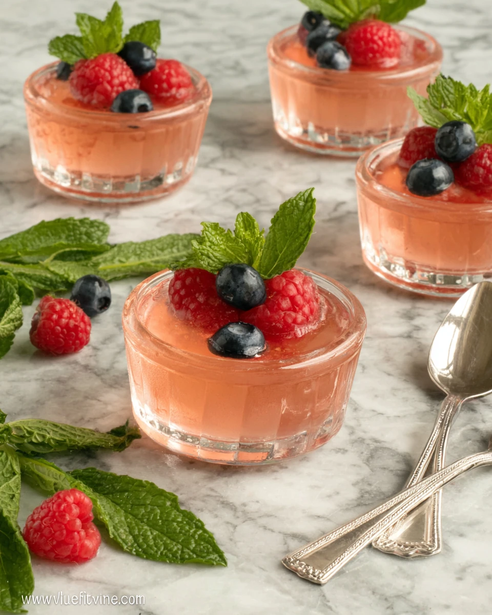 Delicious healthy homemade sugar free jello with berries.
