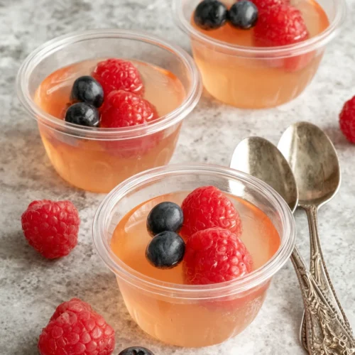 Healthy homemade sugar free jello with berries and mint.