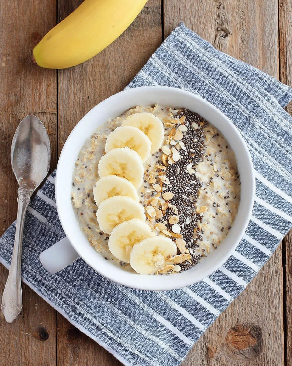 Healthy high protein oats with bananas for breakfast.