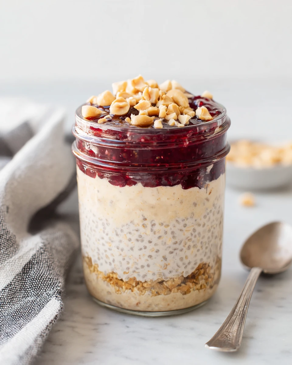Delicious high protein overnight oats with peanut topping.
