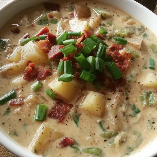 Delicious Irish potato soup with bacon and potatoes.
